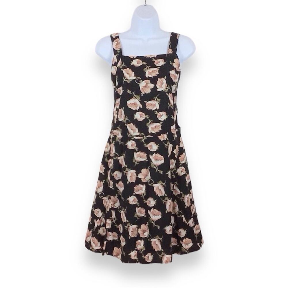 STORIA Black Floral Strappy Sundress size L NWT